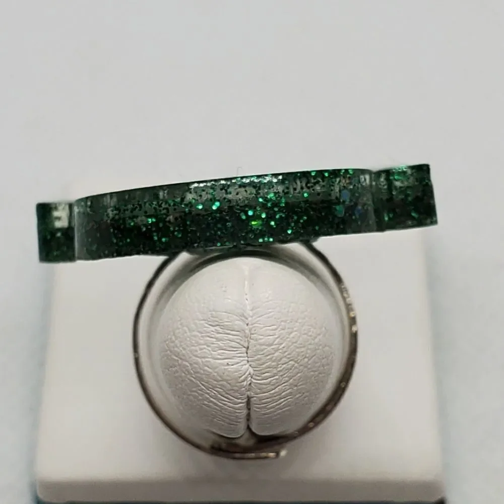 Halloween Green Sparkly Ghost Adjustable Ring